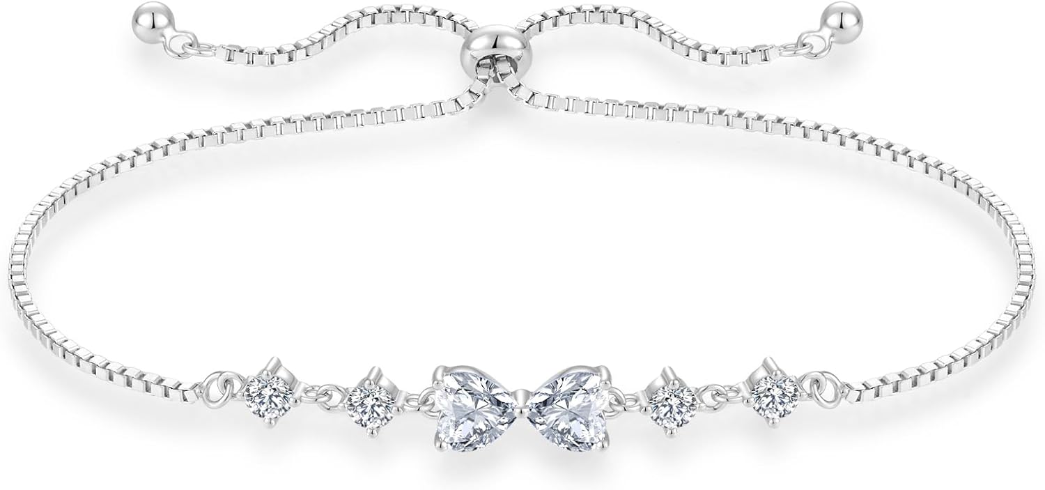 STARCHENIE Heart Bracelet for Women 925 Sterling Silver Birthstone Bracelet Adjustable Jewelry