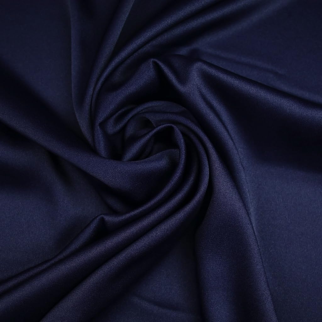 Navy Blue Silky Smooth Stretch Twinkle Sparkle Satin Dress Fabric Drape Lining 7776 (1 Metre)