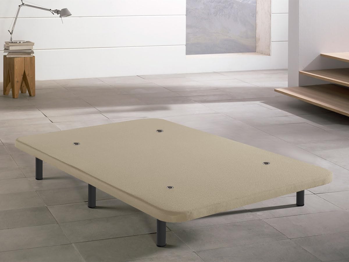WIN REST Base Tapizada 3D Cibeles, Estructura Sólida de Gran Estabilidad, 5 Barras transversales + 6 Patas metálicas, Beige 160x190