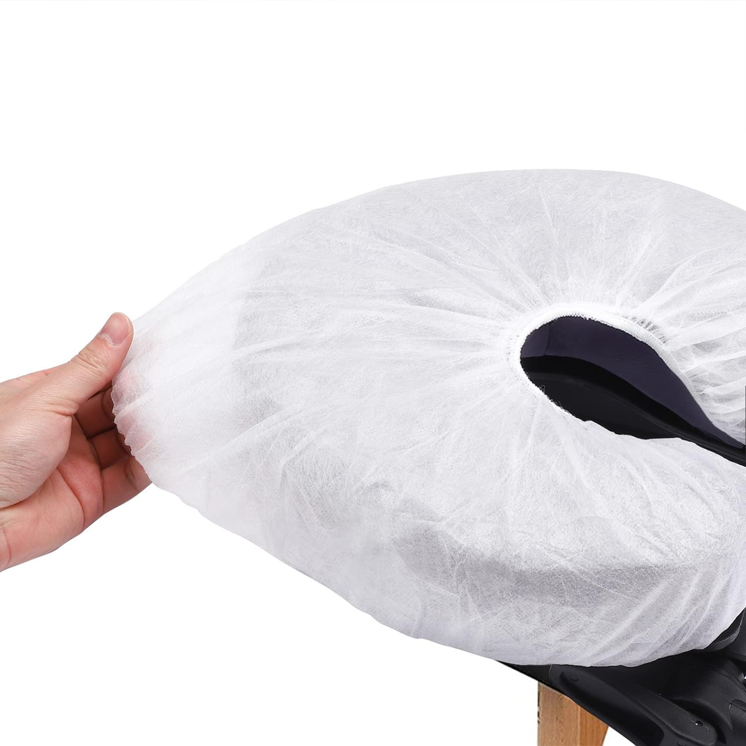 Lot de 100 Non Tissé Protege Têtière pour Table de Massage 36x33CM Jetable Couvre-Visage Housses D'appui-tête Pour Fente Nasale Coussin Facial Jetable pour Salons Beauté Spa Hôtels Tatouages Lash Bed