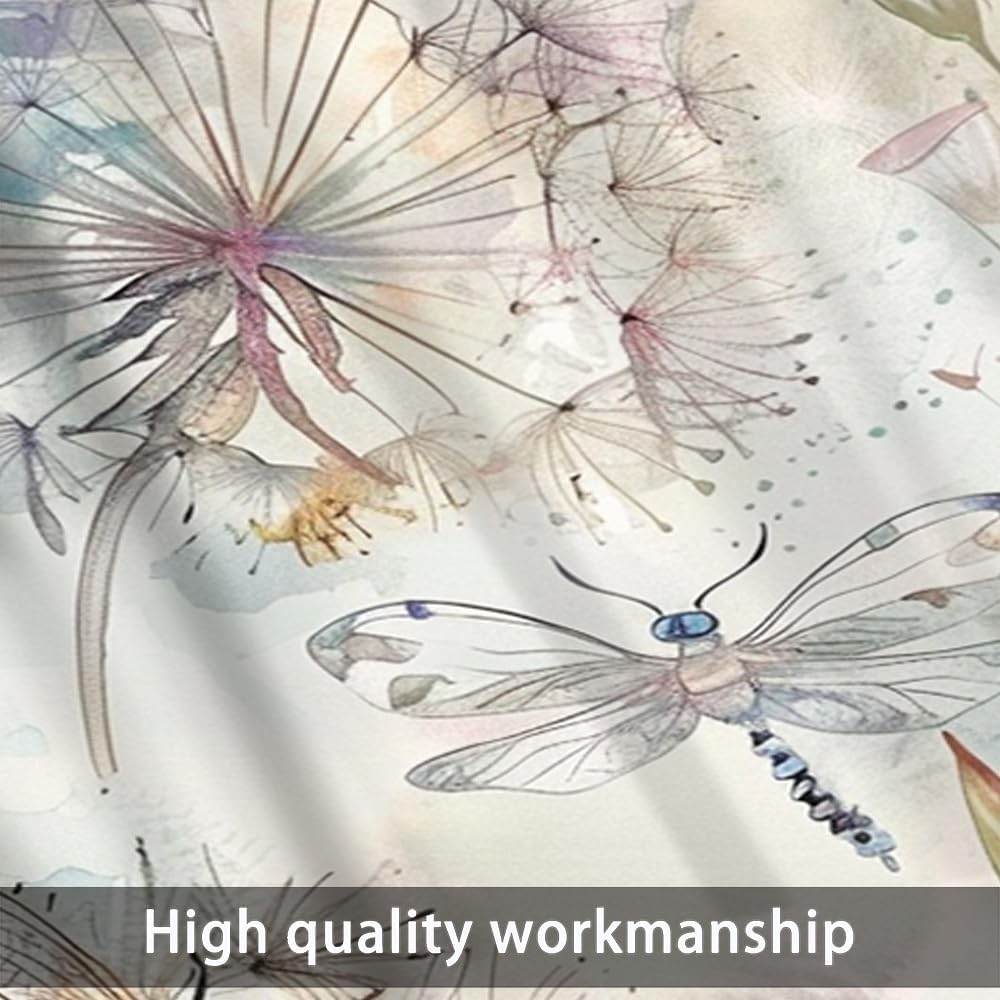 1 Panel Watercolor Garden Valances for Windows, Rod Pocket Dandelion Dragonfly Floral Valance Curtains Home Decor Window Treatment for Kitchen, Bathroom, 54" W X 18" L