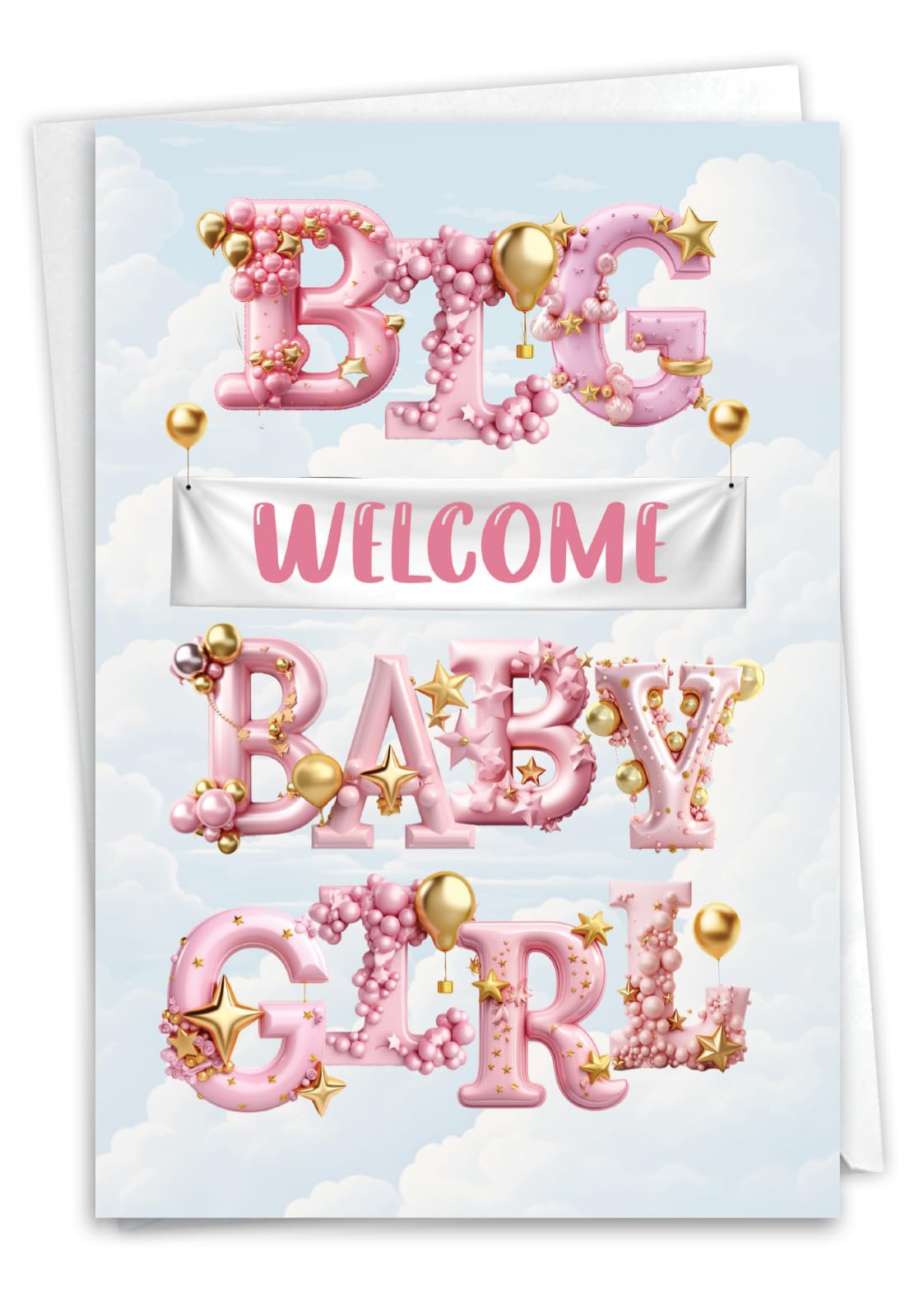 NobleWorks, Funny Baby Greeting Card (Parents) with 5 x 7 Inch Envelope (1 Card) Shower, Announcement - Big Wellcome To Her C10848BBG
