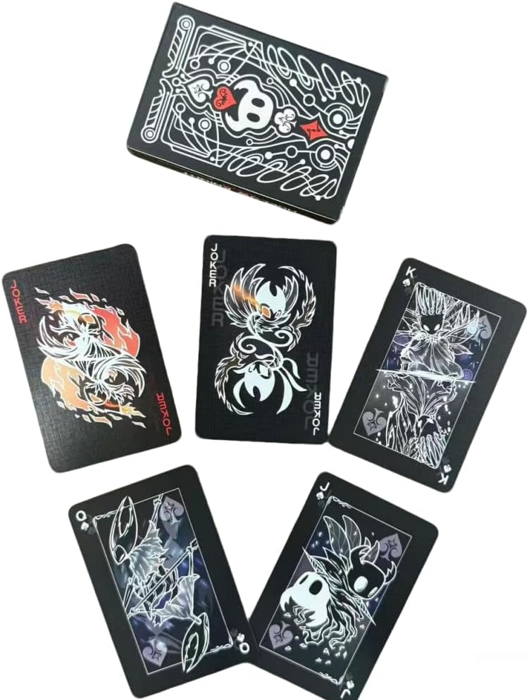 Hollow Knight Silksong Playing Cards, 54 Card Deck in Black & White Theme, Poker Games for Fans