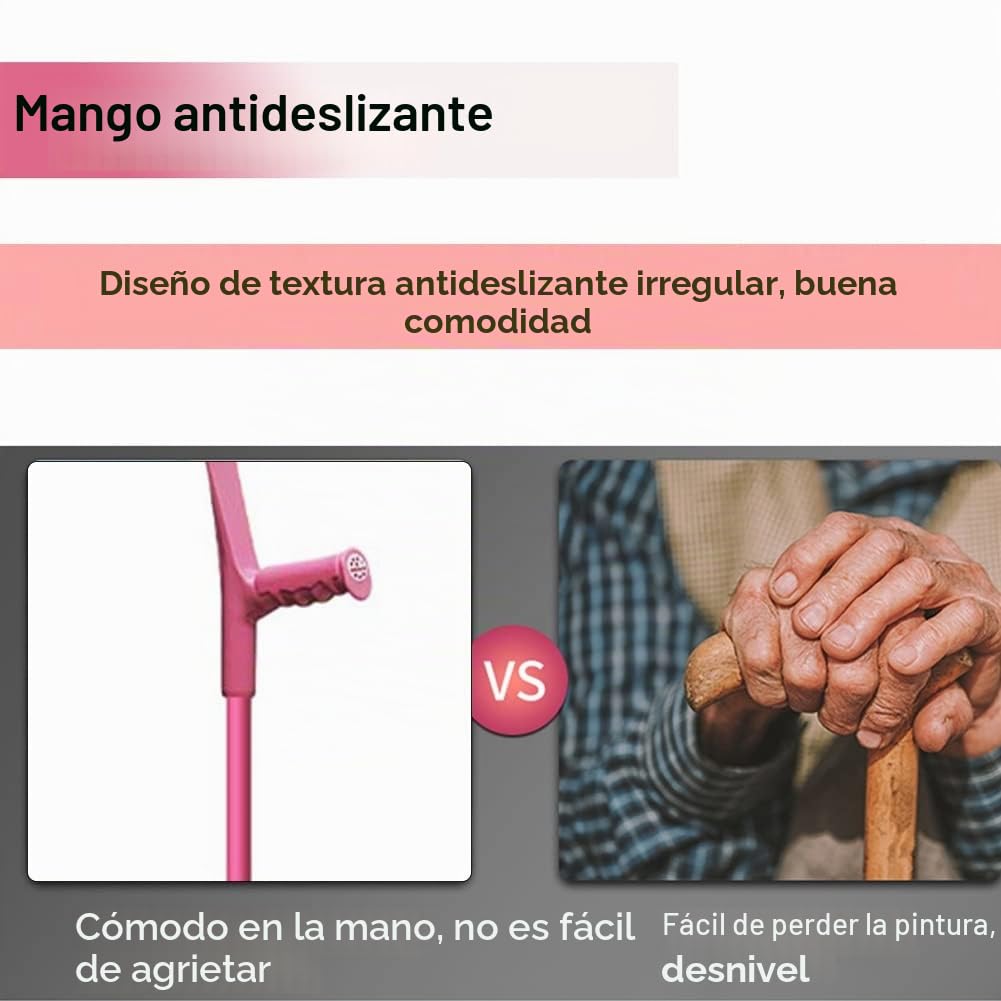 Muletas Ortopédicas Plegable, Muletas para Caminar Rosa para Mujeres, Muletas de Brazo para Adulto (1 Unidad, Manguito Abierto), Altura Regulables