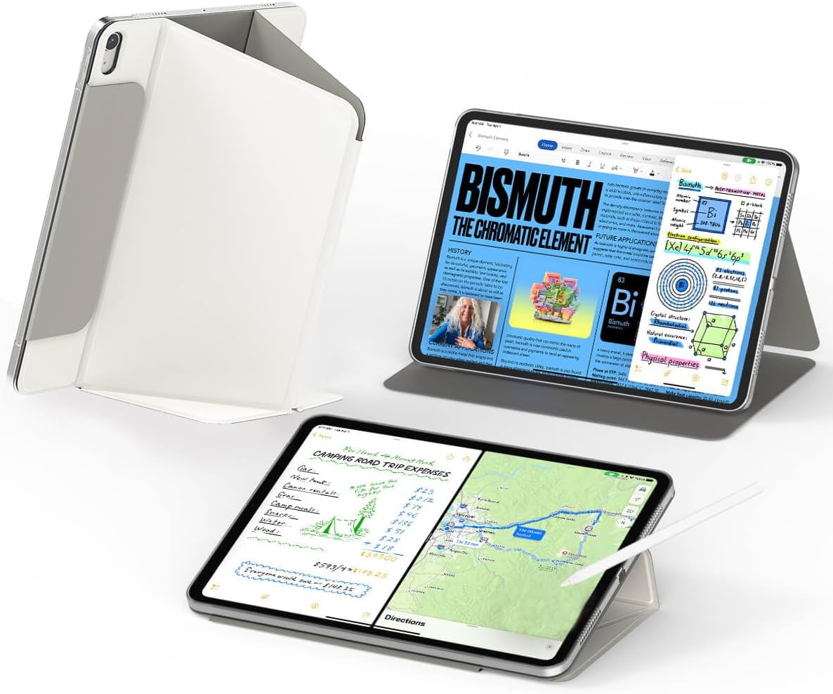 Feams for iPad Air 11 inch Case M3/M2 (2025/2024), iPad Air 5th/4th Gen 10.9 Inch 2022/2020, V-Fold Standing Magnetic Detachable Clear Back Case with Landscape Portrait Mode & Auto Sleep, Cream White