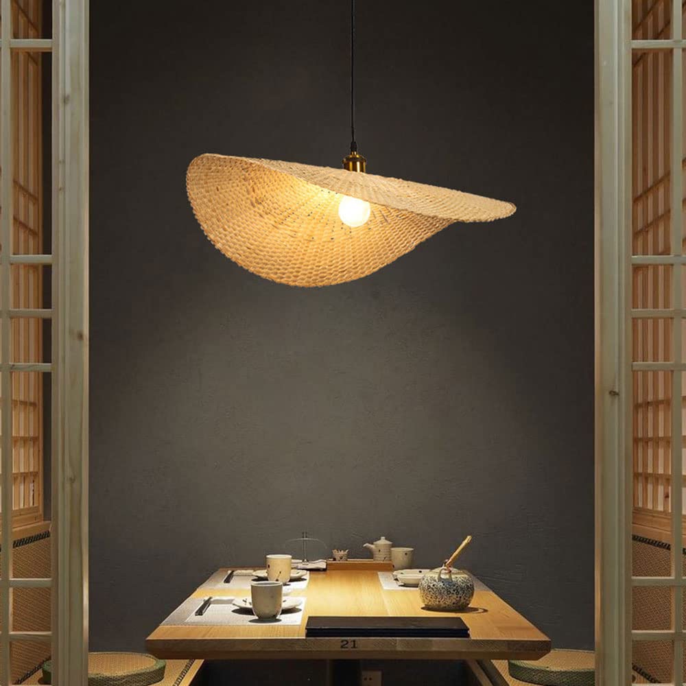 XWYZHRGL Mexican Hat Rattan Pendant Light – Handwoven Bamboo Chandelier, Bohemian Style For Kitchen Island Or Dining Room