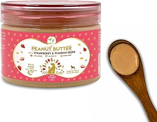 Pawfect Dog Peanut Butter| 100% Natural Peanut Butter with Strawberry & Pumpkin Seeds for Dogs & Puppies | No Added Sugar, Salt, Palm Oil | No Sweeteners, No Xylitol | Healthy Dog Treat (275g/9.70oz)