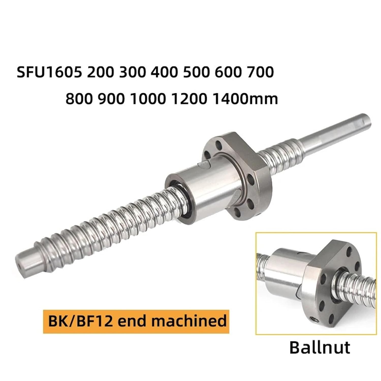 Ball Screw, Linear Guide Ball Screw 16mm Rolled Ball Screw C7 SFU1605 200 300 400 500 600 700 800 900 1000 1200 1400mm with Single Ball Nut End Mahcined(1000m)