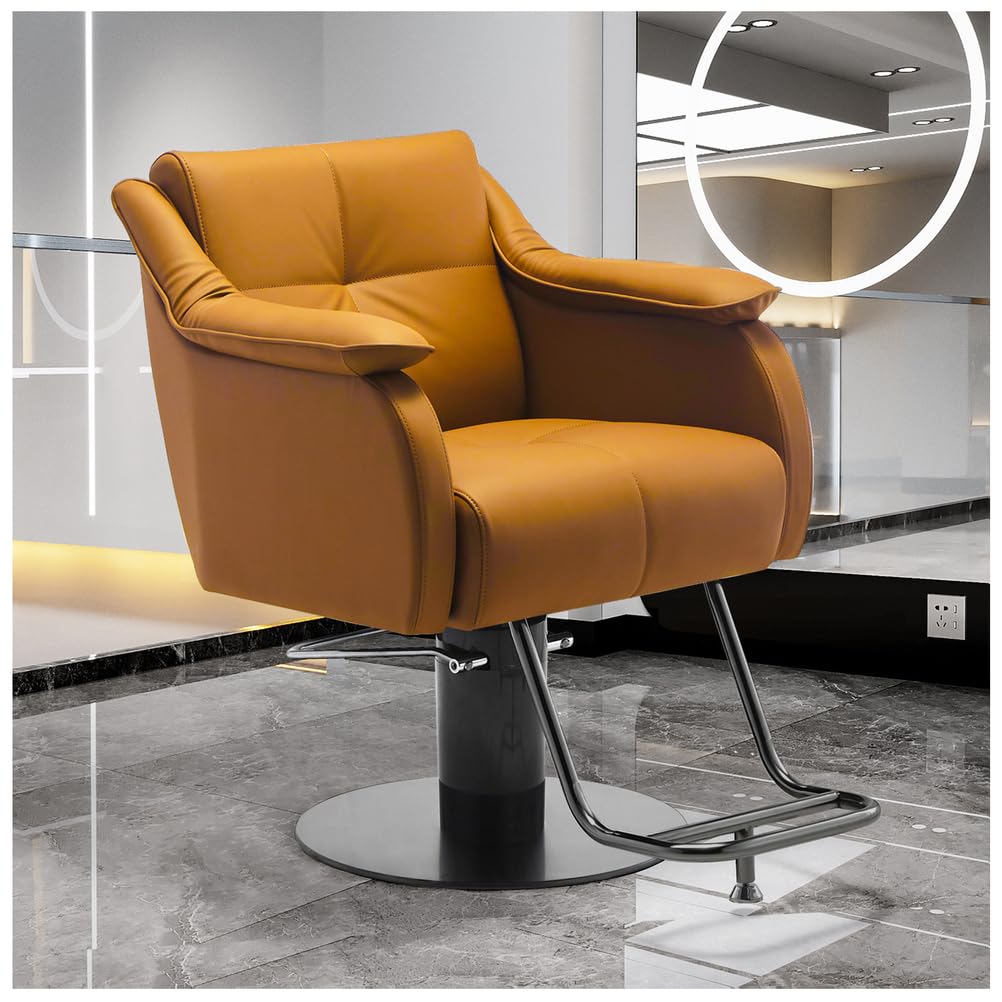 Friseurstuhl Höhenverstellbar Kunstleder Orange Vintage Retro Friseursessel