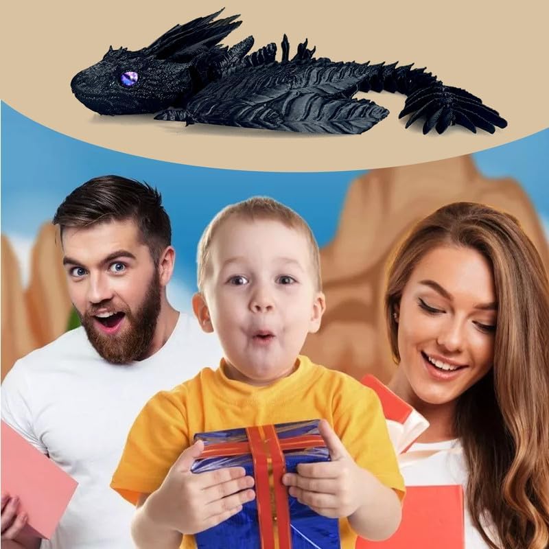 Feathered Wyvern Dragon - 3D Printed Articulated Dragon With Wings, Fidget Toy, Desktop Pet - Indulge in The Enchanting Realm of Dragons (Black Gold) - Image 8