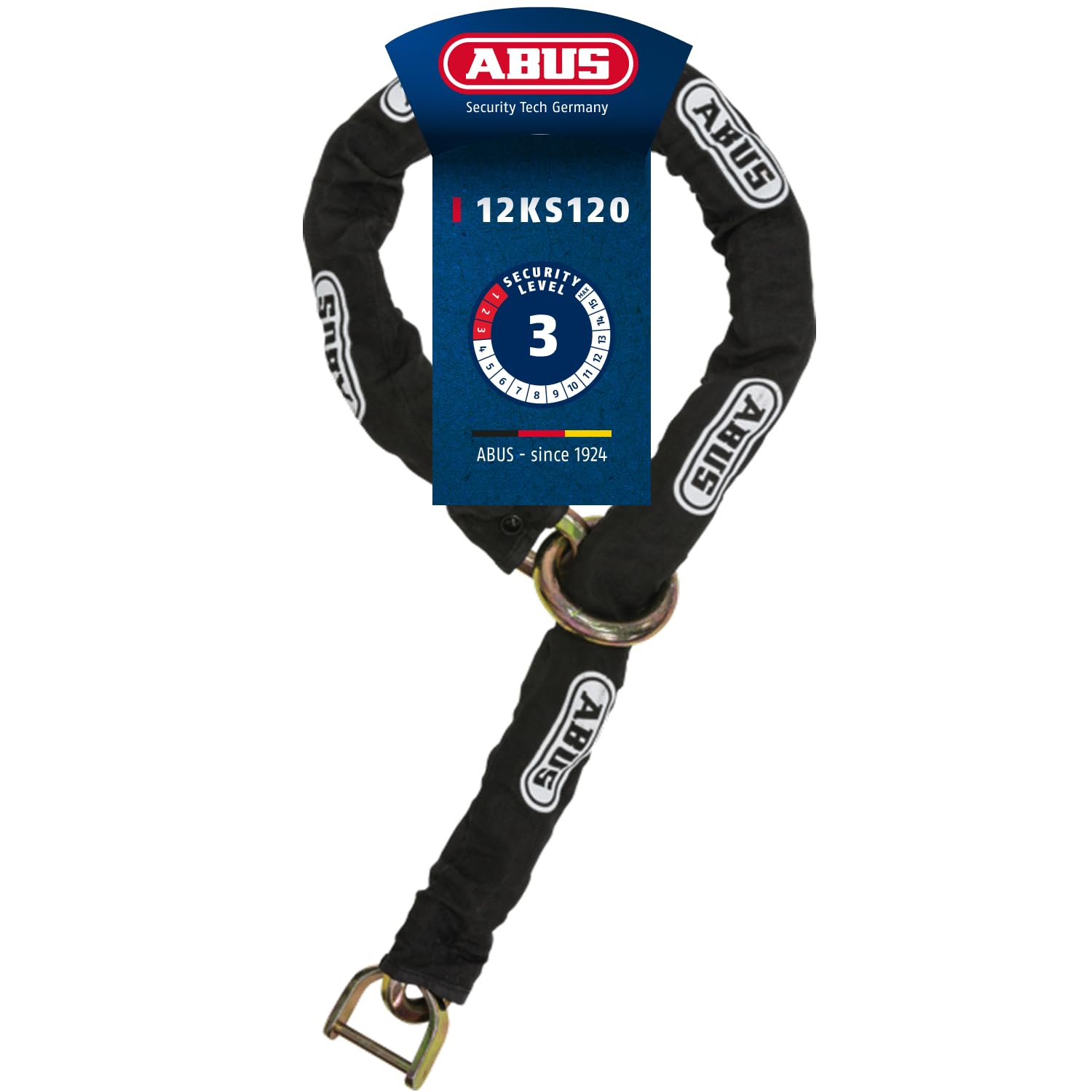 ABUS Kette 12KS für Bremsscheibenschloss Granit Detecto XPlus 8008 - Zusatzsicherung für Motorräder - 12 mm starke Kette mit Textilschlauch