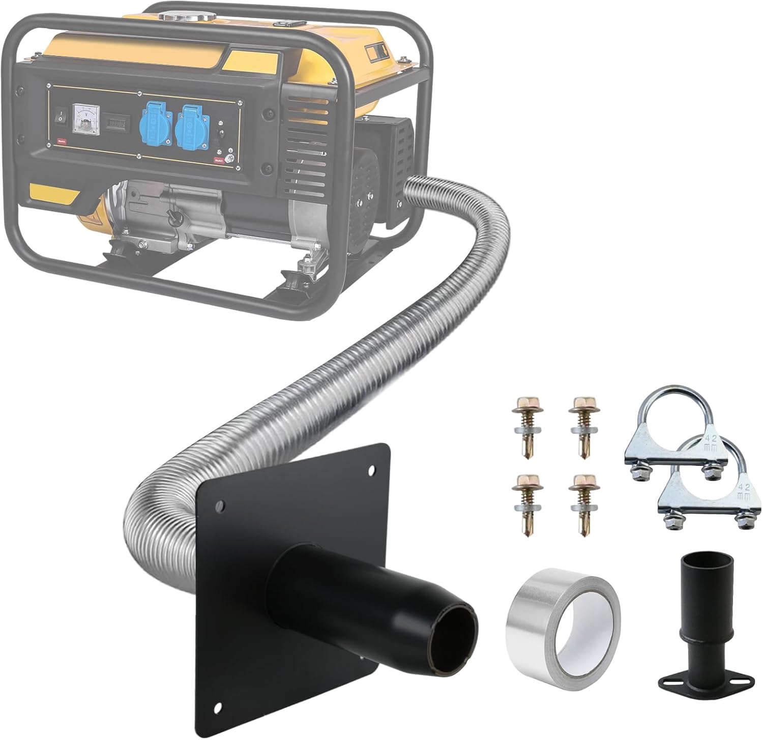 Generator Exhaust Extension Silencer Kit - Complete Vent System with 28” Pipe & Heat-Resistant Wall Plate, Safely Vent Fumes Outside & Reduce Noise Over 50% for Portable Generators