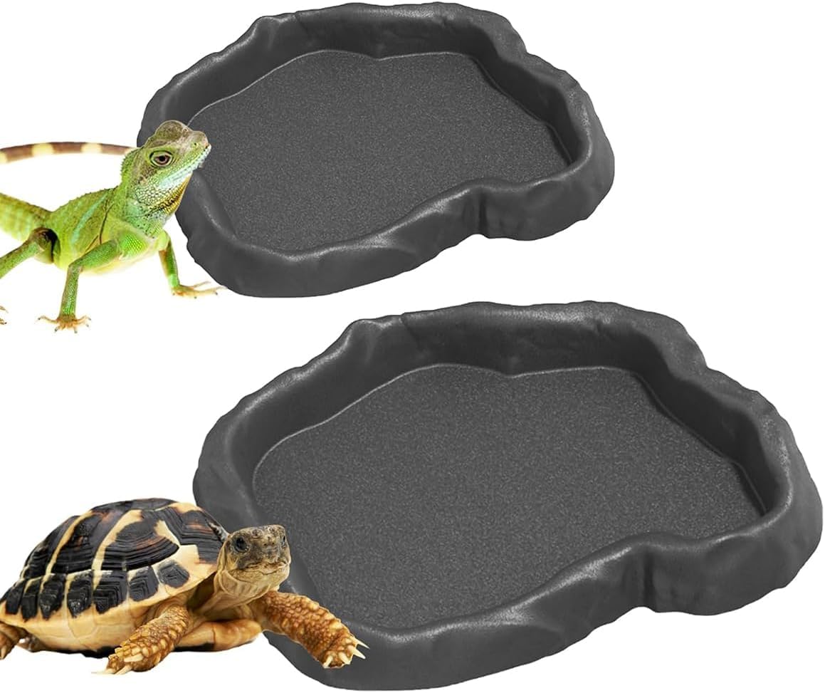 2 Pack Reptile Feeding & Water Dish Set, 12x15.5cm Rock Shape Feeding Bowl, Portable Tortoise House Accessory for Lizard, Gecko, Small Reptile Terrarium Decoration-image-36
