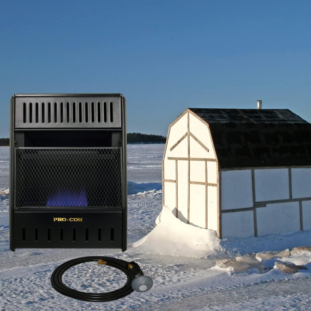 ProCom Liquid Propane Ventless Ice House Heater - 10,000 BTU, T-Stat Control - Model# ML100TBAHR-R (Renewed)