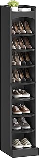 9-Tier Tall Shoe Rack, Wooden Shoe Storage Organizer, Narrow Shoe Cabinet with Removable Shelves for Small Spaces, Holds 18 Pairs of Shoes, for Entrance, Hallway, Black SS02BK
