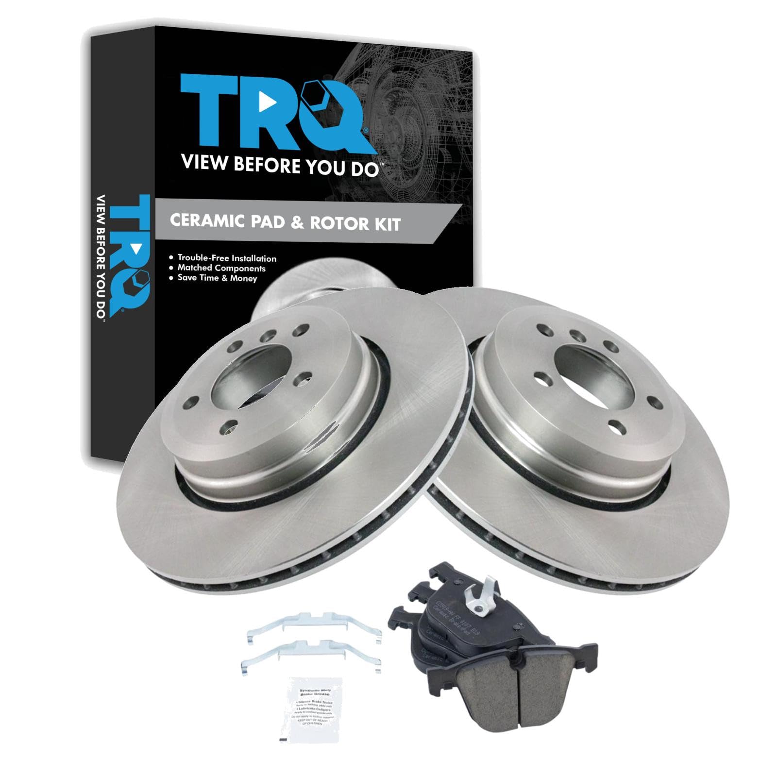 TRQ Rear Brake Pad and Rotor Set Ceramic Compatible with 2006-2008 BMW 750i 750Li 760Li 2005-2006 760i
