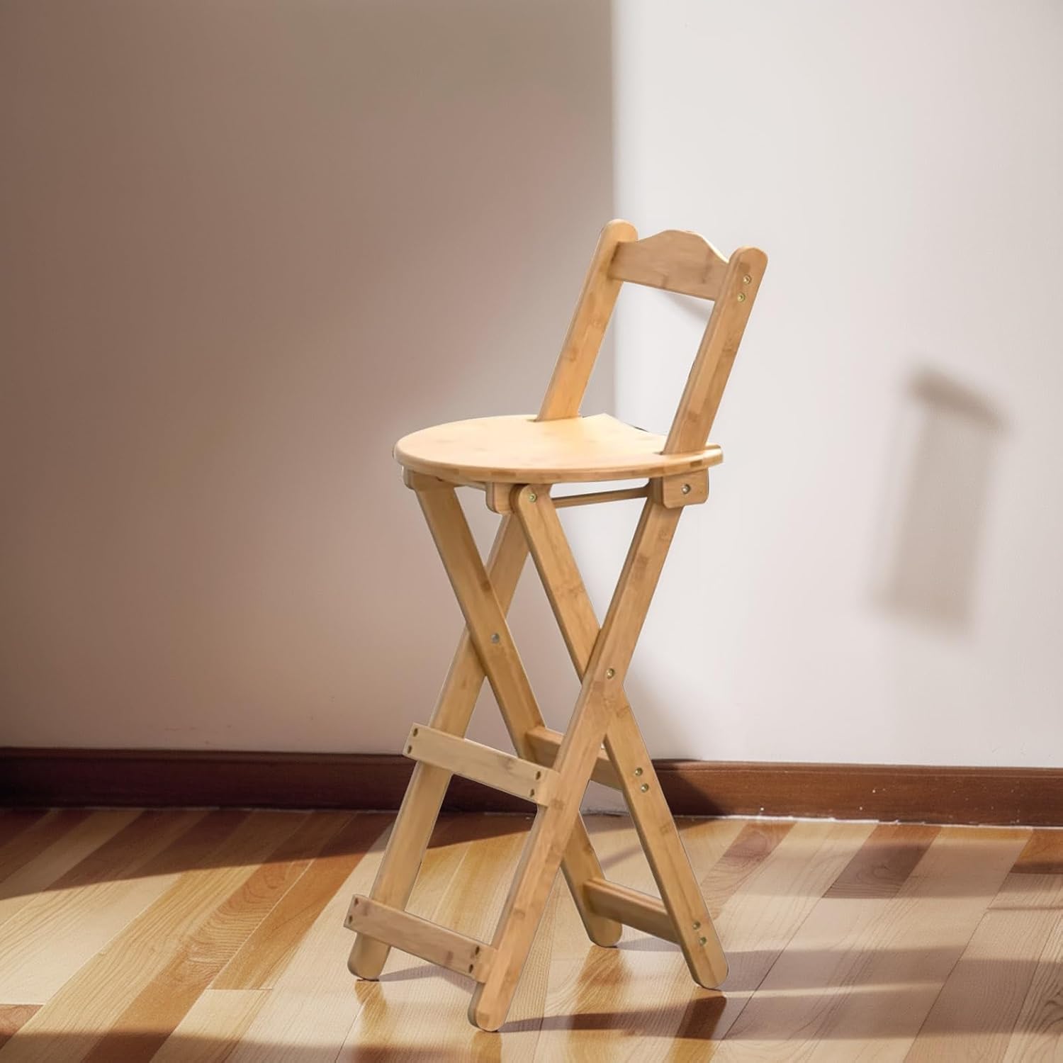 24.2"/29.1" Seat Height Folding Bamboo Bar Stool Kitchen Counter Height Chair with Back Breakfast Bar Stool 11.8"×14.2" Seat Folding Stools for Island Dining Room No Assembly(Natural,24.2”)