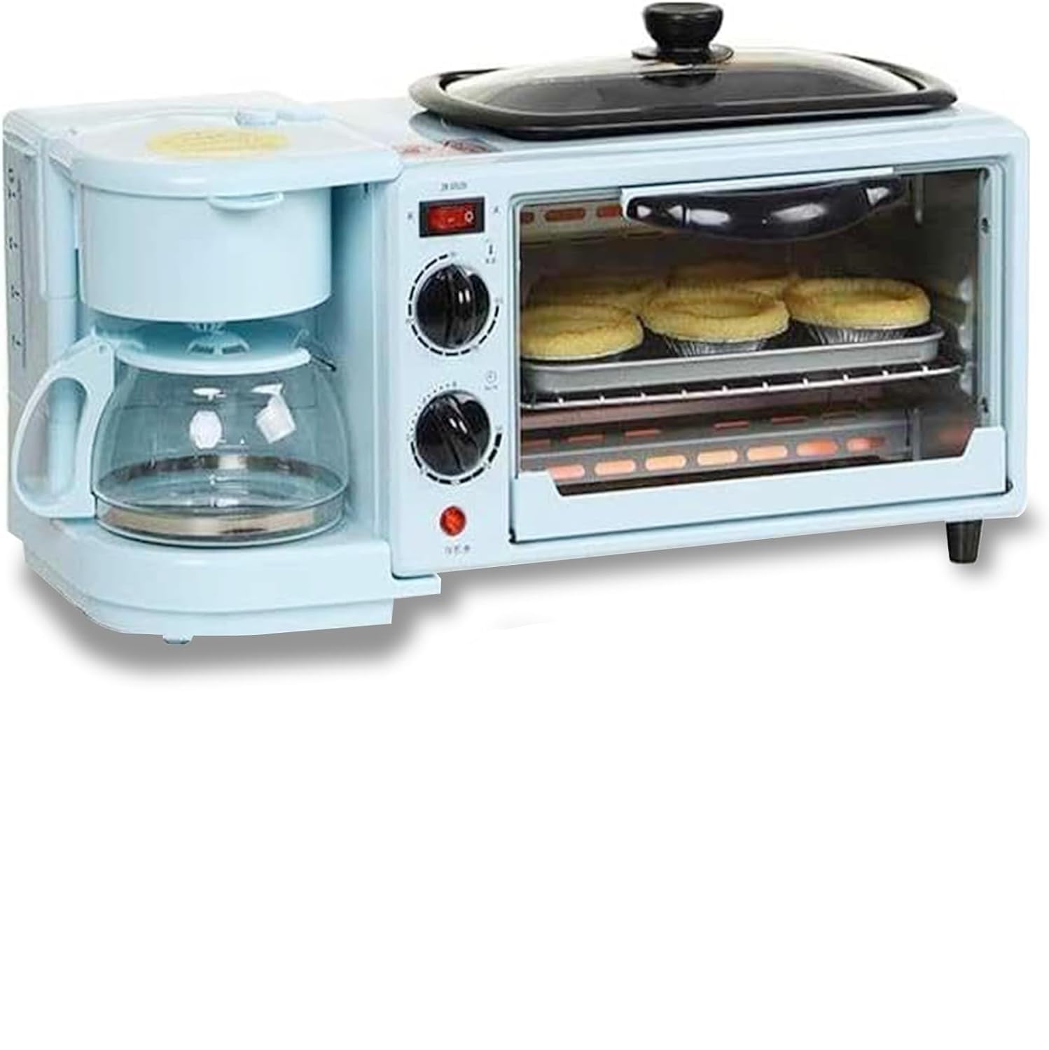 3-In-1 Stazione di colazione 1050W Tostapane multifunzionale Macchina da caffè w / 9L Area di cottura & 1.2L Pentola Controllo temporaneo indipendente per Piccolo Appartamento di cucina Rosa Efficient
