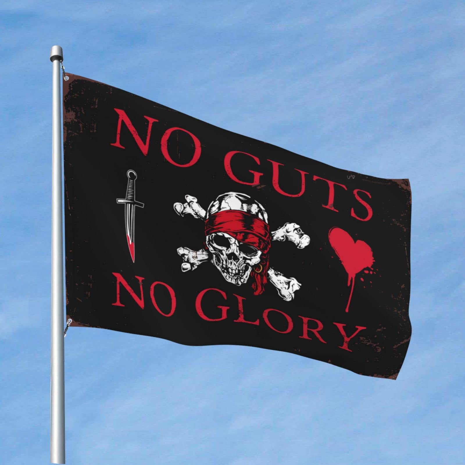 Drapeau pirate No Guts No Glory cadeau original pour deco de garage et man cave homme