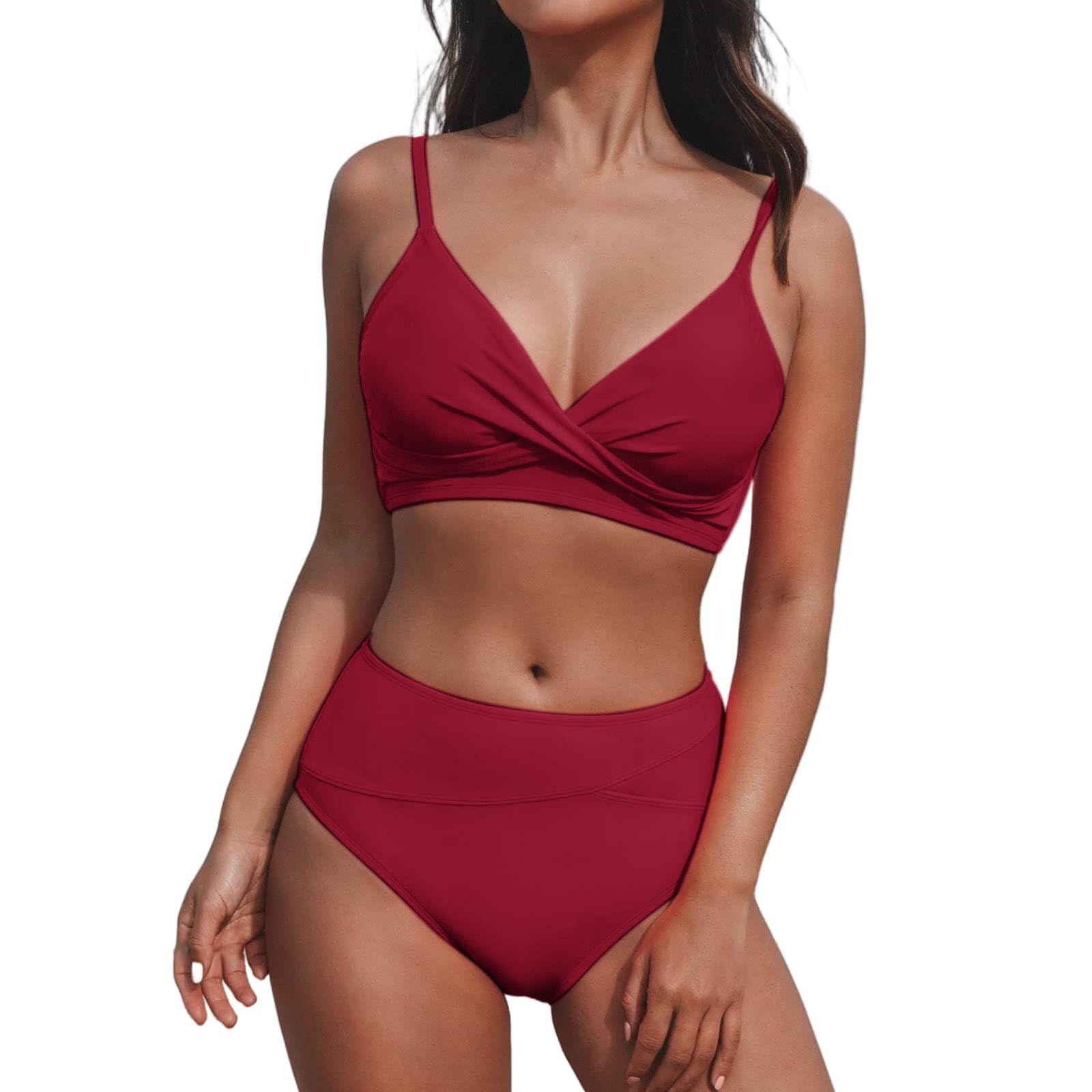 Generic Bikini con encaje de color sólido a la moda casual correas triangulares parte superior de bikini para mujer talla grande
