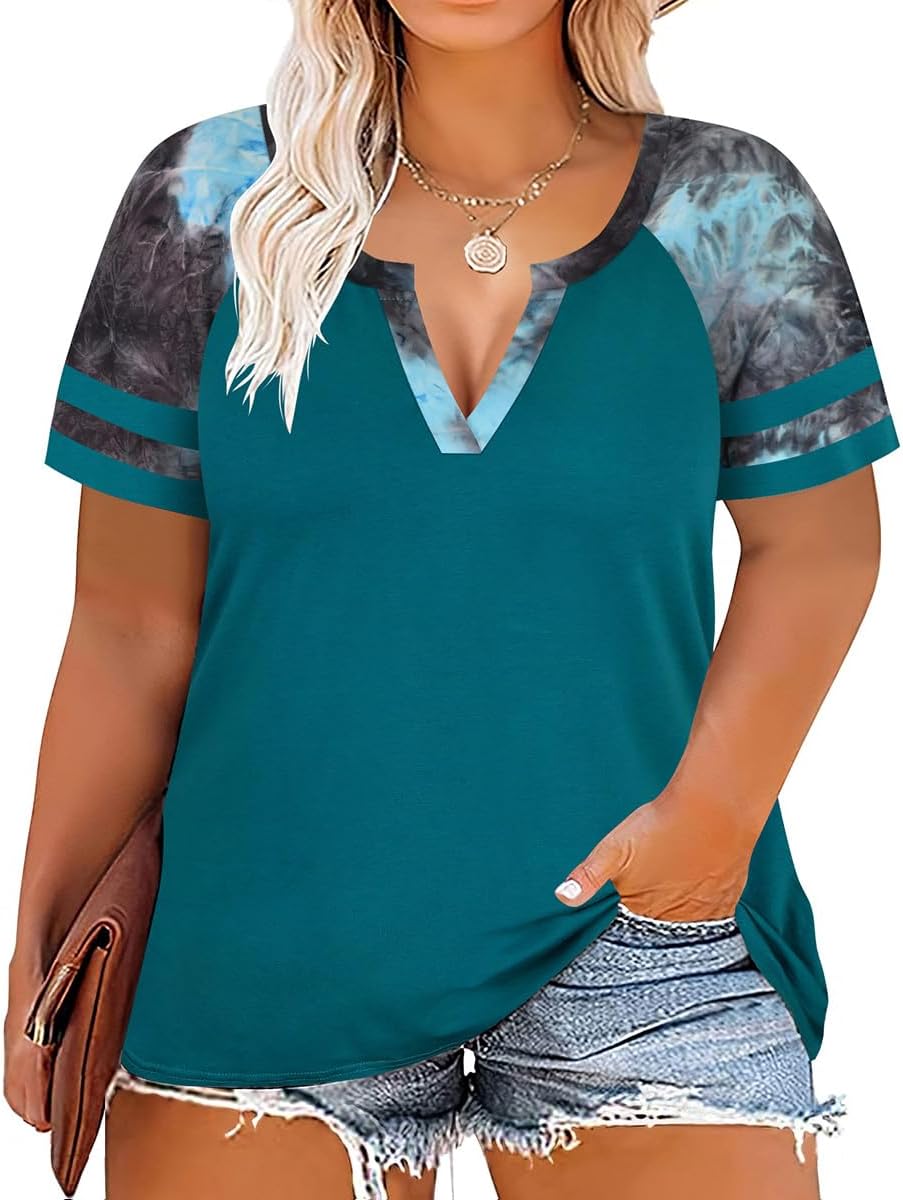 CARCOS Plus Size Summer Tops For Women - Short Sleeve Color Block Tee Loose Fit Tunic (Leopard Print, 5X-Large) - View #5