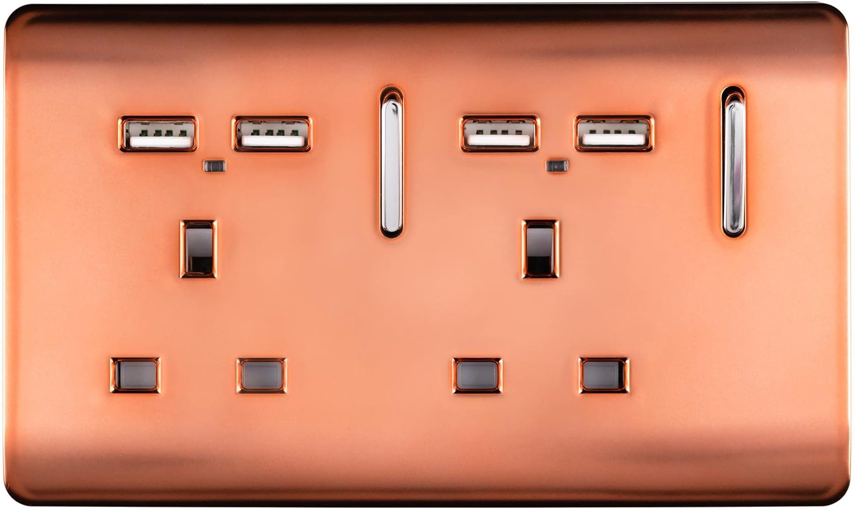 Trendi 2 Gang Artistic Modern Glossy Screwless Raised 13 Amp 240v Short 4 USB...