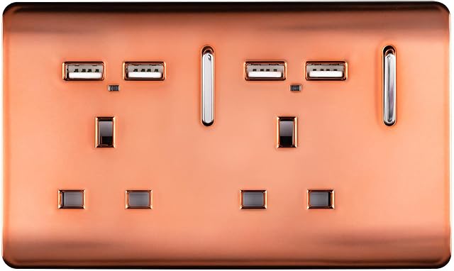 Trendi Switch Artistic Modern 2 Gang 13 Amp 4 x 2.1mA USB Switched Plug Socket Copper,ART-SKT213USB