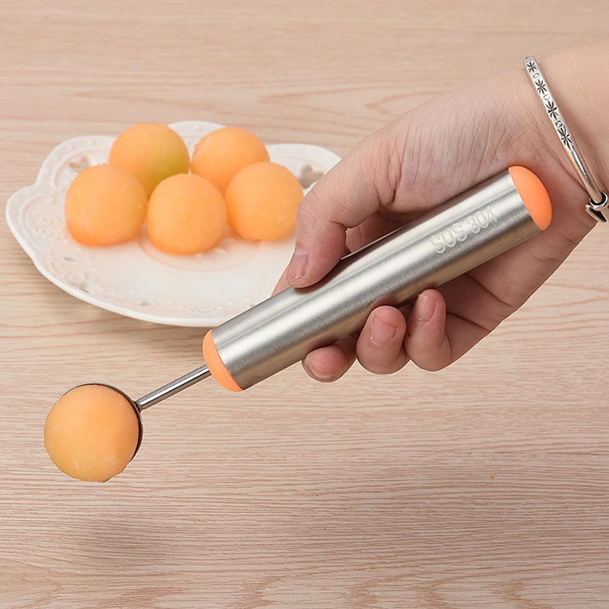 Stainless Steel Fruit Scoop PP Handle for Melon Balls