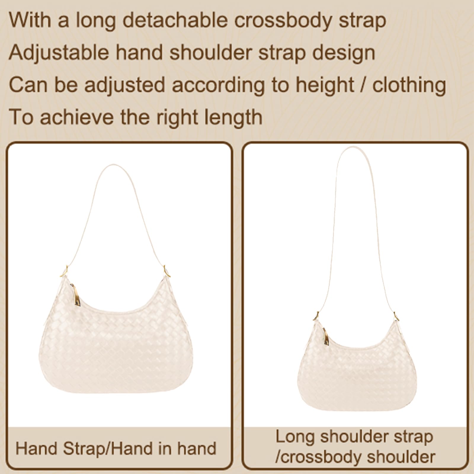 Shoulder Handbags for Women Crossbody Woven Leather Tote Shoulder Bag Purse Hobo Lightweight With Zipper Adjustable Strap (Off white)