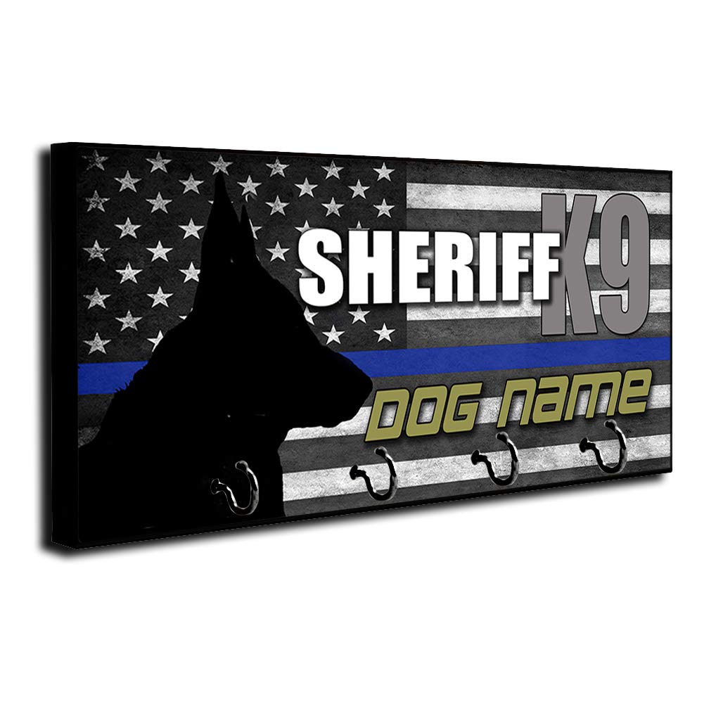 Brotherhood Thin Blue Line American Flag Personalized Sheriff K9 Dog Name Key Holder Organizer Wall Mount Rack for Holders The Home Keys Ring Decorative Hangers Decor Hook Hanger