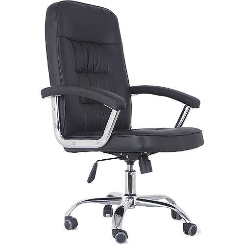 Lumbar Support and Chrome Base Leather Office Chair, 42.13"-45.28", Black