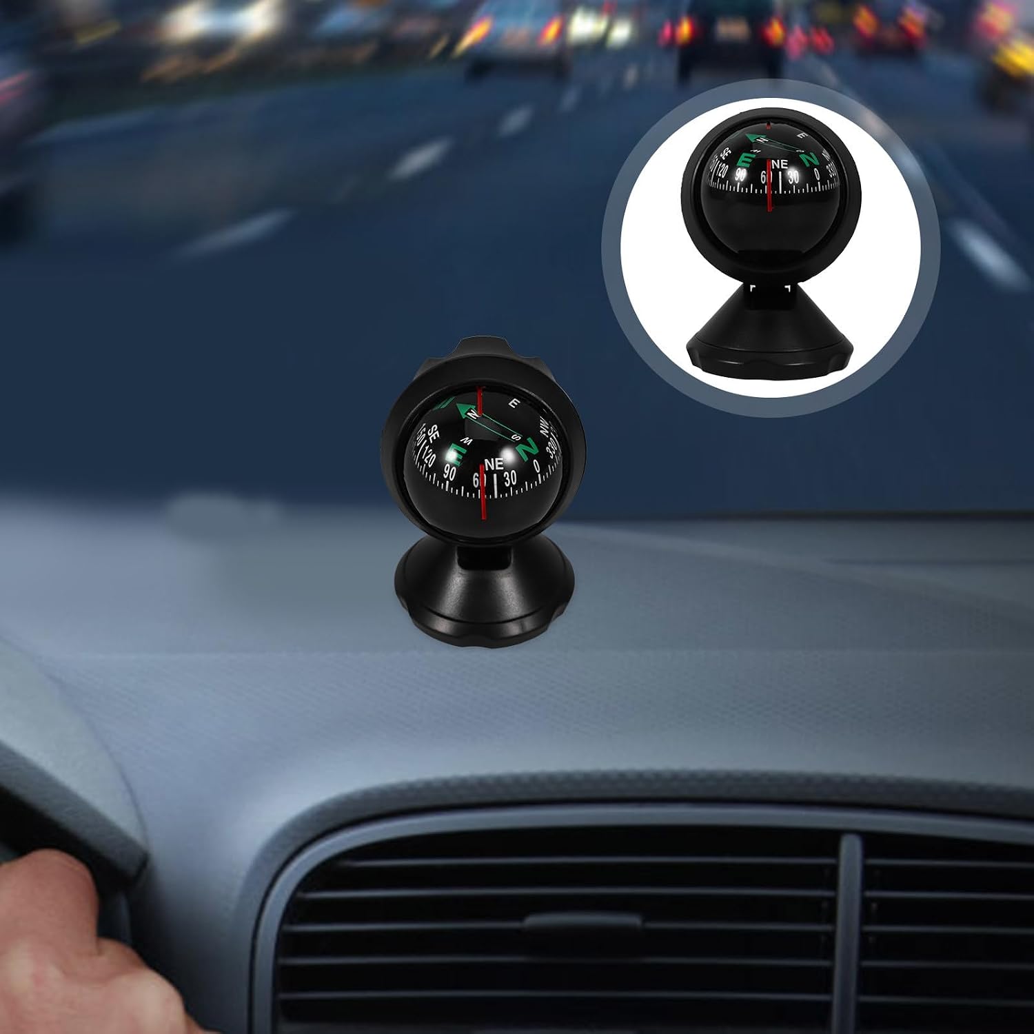 Car Compass Auto Mini Compass Compact Ball with Adhesive for Dashboard Use Universal Vehicle Direction Finder