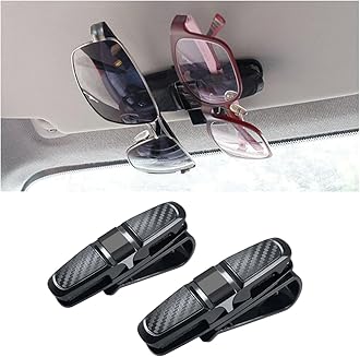 2PCS Glasses Holders for Car Sun Visor, Glasses Clip Organizer, Sunglasses Eyeglasses Mount with Ticket Card, Car Sun Visor Double-Ends Clip, 180 Degree Rotational Car Glasses Holder