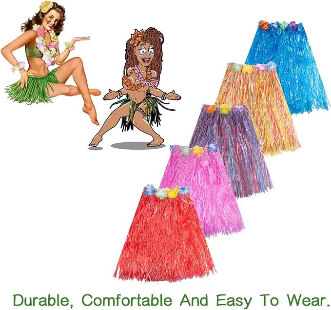 LYCN 12-Piece Hawaiian Luau Hula Skirts, Plastic Elastic Dancer Skirts, Short - Image 4