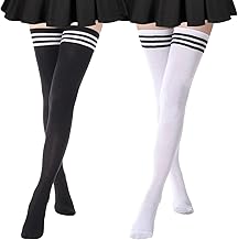 DRESHOW Extra Long High Thigh Socks Striped Over Knee Thin Tights Long Stocking