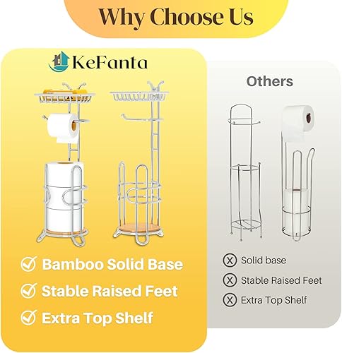Miniatura 9 de Soporte de papel higiénico mejorado, soporte independiente de papel higiénico gris plateado con estante, estante de almacenamiento de pañuelos de