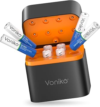 Voniko Rechargeable Lithium AAA Batteries with Fast Charger, 8 Pack 1.5V 1200mWh Triple A Batteries, Constant Output AAA Li-ion Battery with 1600+ Cycle Times