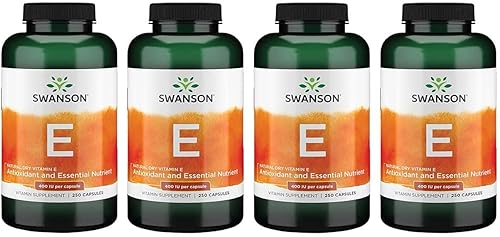 Swanson Vitamina E seca natural 400 Iu (180.2 miligramos) 250 cápsulas (paquete de 4)