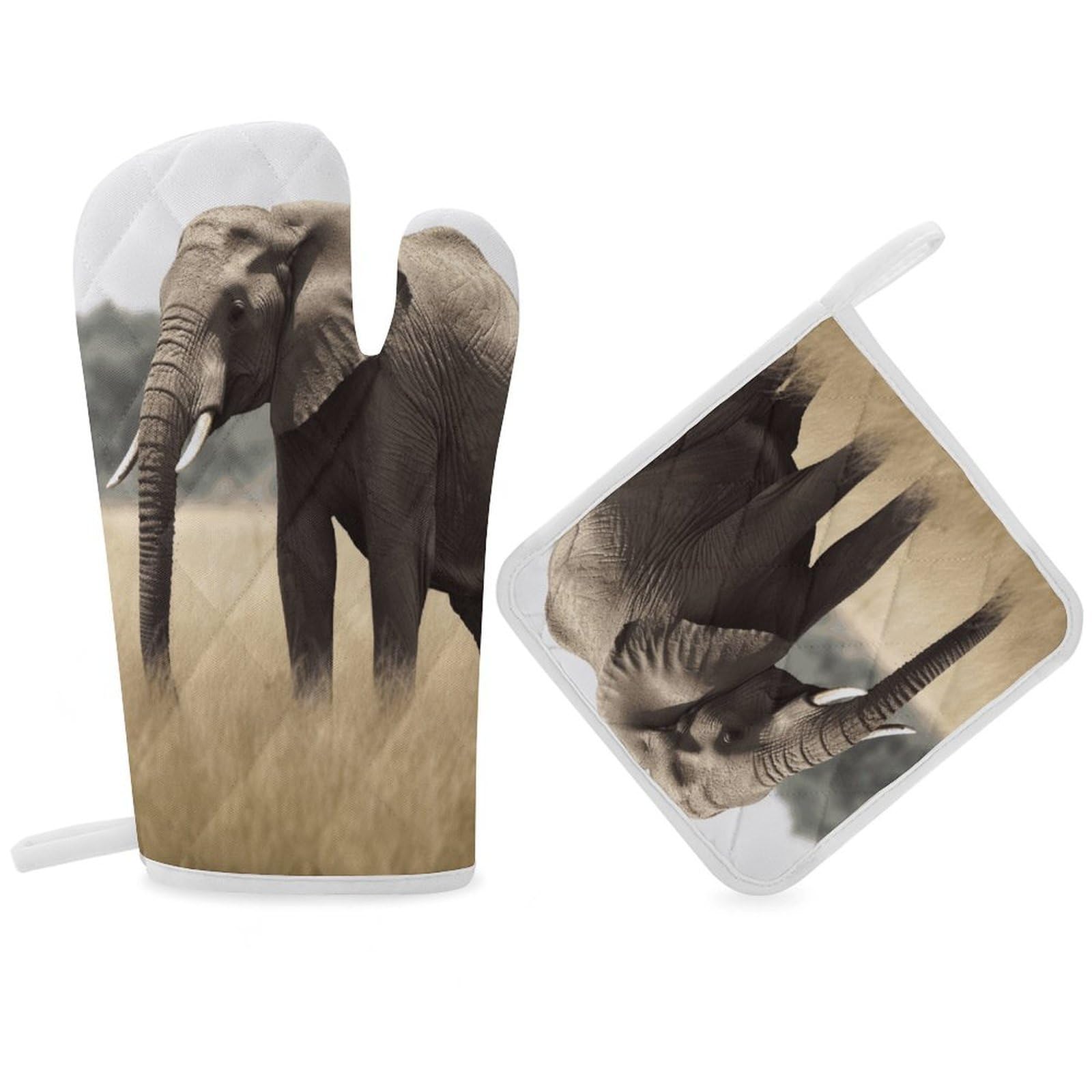 Fodpand Women's Style Elephant Oven Mitts And Pot Holders Sets,Oven Gloves For Kitchen Oven Mitts And Potholders For Baking Cooking Grilling Apartment Essentials