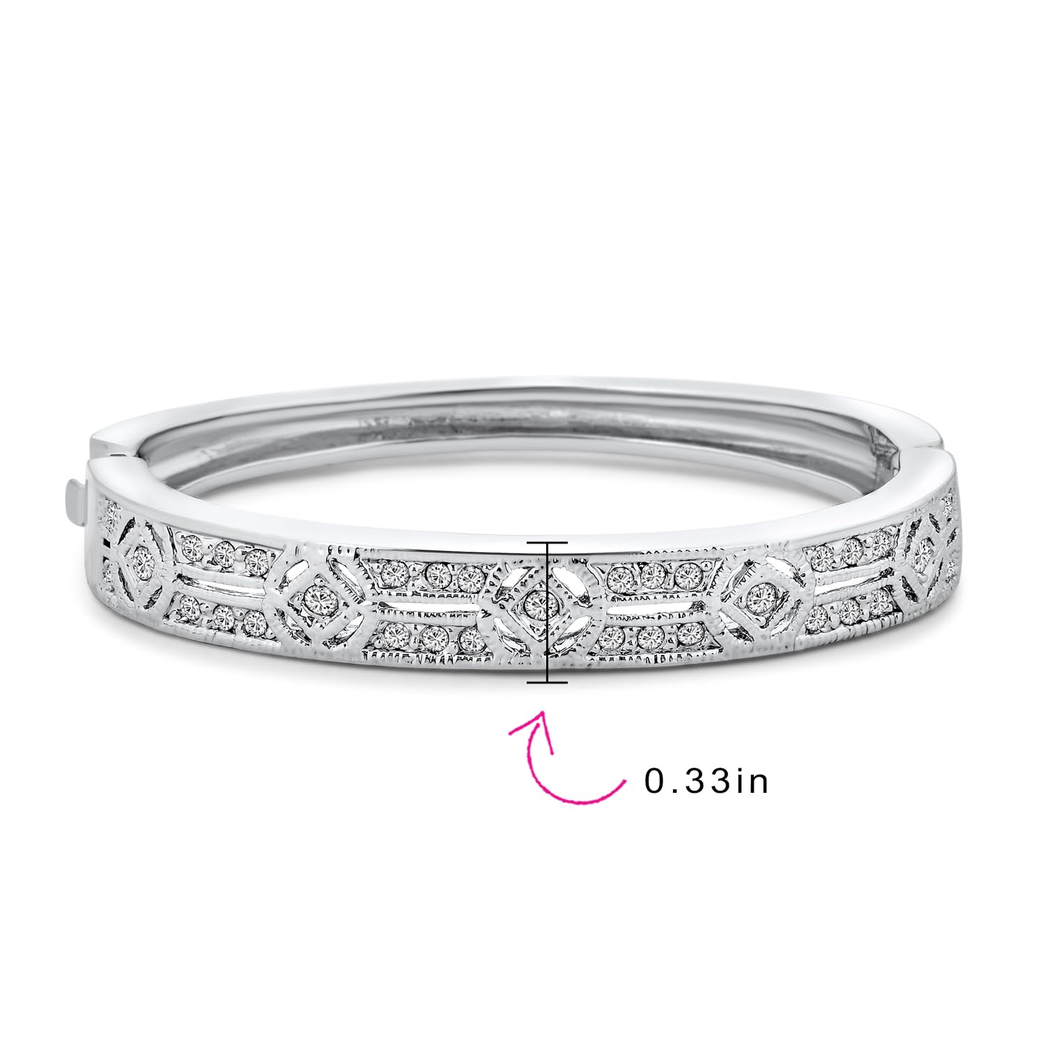 Bling Jewelry Bracciale Rigido Stile Deco Vintage da Sposa Prom Festa per Donne Zirconi Cubici CZ in Ottone Placcato Argento