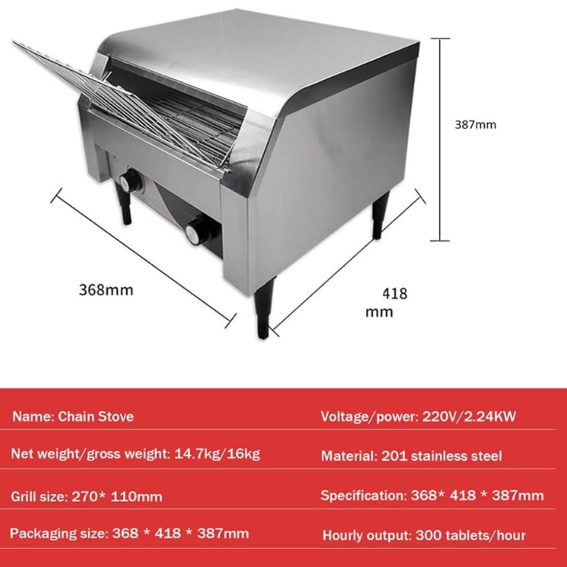 Tostadora de cinta transportadora comercial Tostadora de cinta transportadora para catering Máquina de pan eléctrica de 2240 W 150/300/450 piezas/h Horno tostador automático Control,300