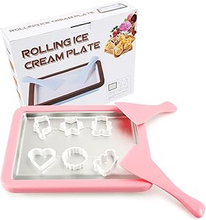 Ice Cream Roller Plate, Instant Ice Cream Maker Pan with 2 Spatulas, Rolling Ice Cream Maker Plate, Ice Cream Rolling Tray for DIY Yogurt, Gelato & Sorbet, Rolled Ice Cream Maker (Pink)