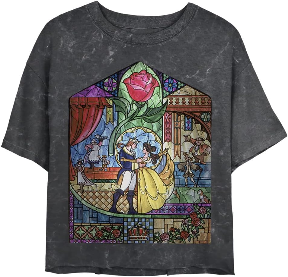 Disney Princess Glass Beauty Women's Mineral Wash Short Sleeve Crop Tee