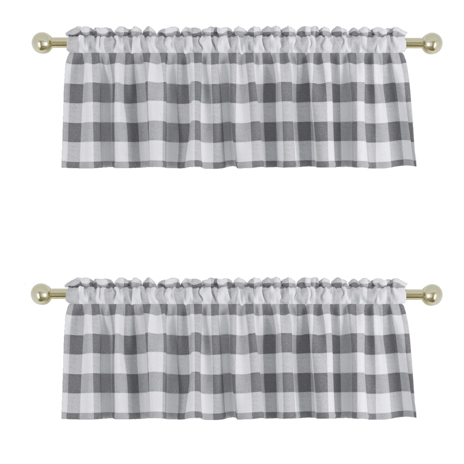 UPOPO 2 Pieces Valences Buffalo Check Kitchen Tier Curtains Classic Plaid Gingham Farmhouse Window Curtain Valance Living Room Bedroom Rod Pocket Grey