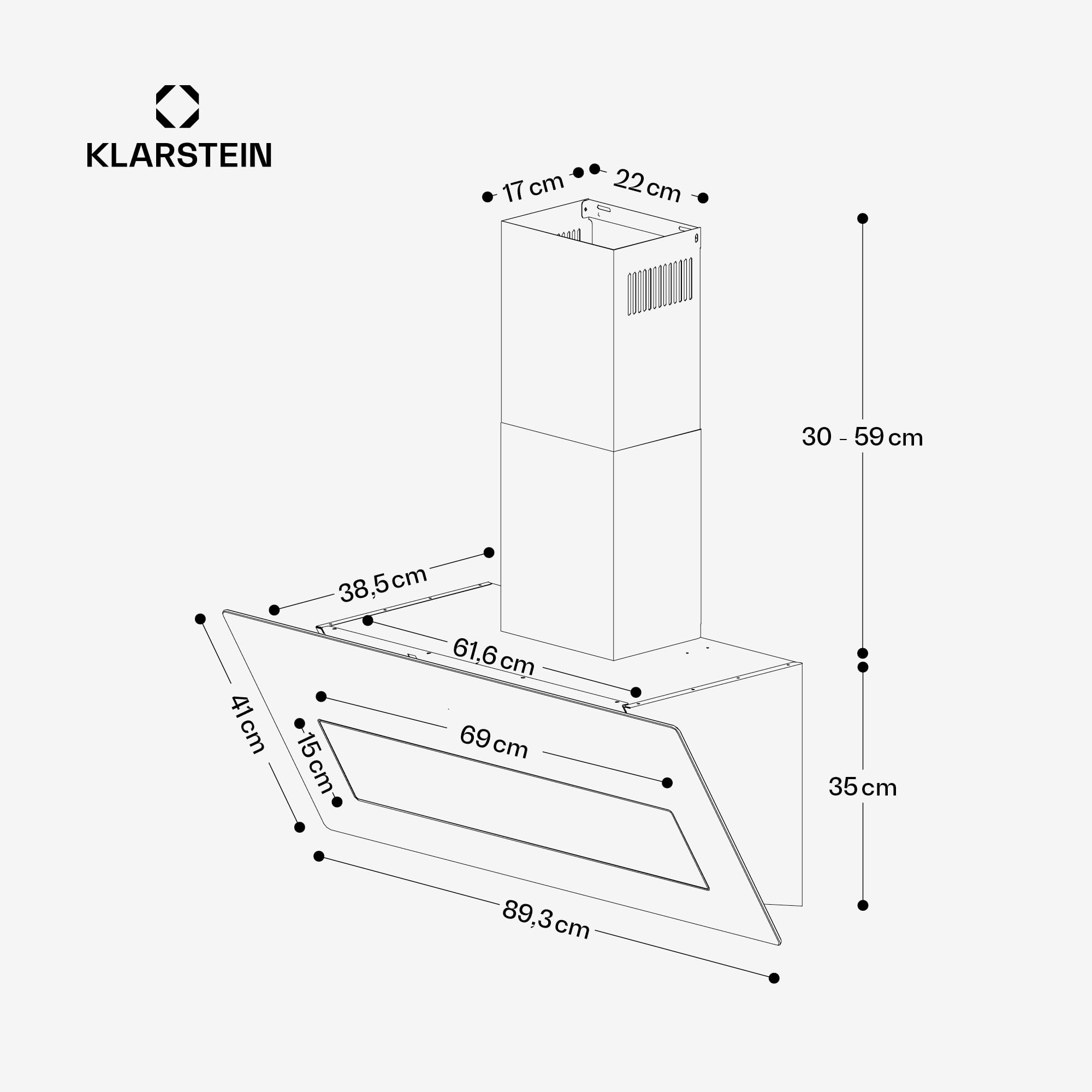 Klarstein SleekAir Hotte Aspirante - 90cm Hotte Décorative, Débit 718 m³/h, A++ Énergie, Éclairage LED 5W, Commande Tactile, Double Ventilation, Anthracite