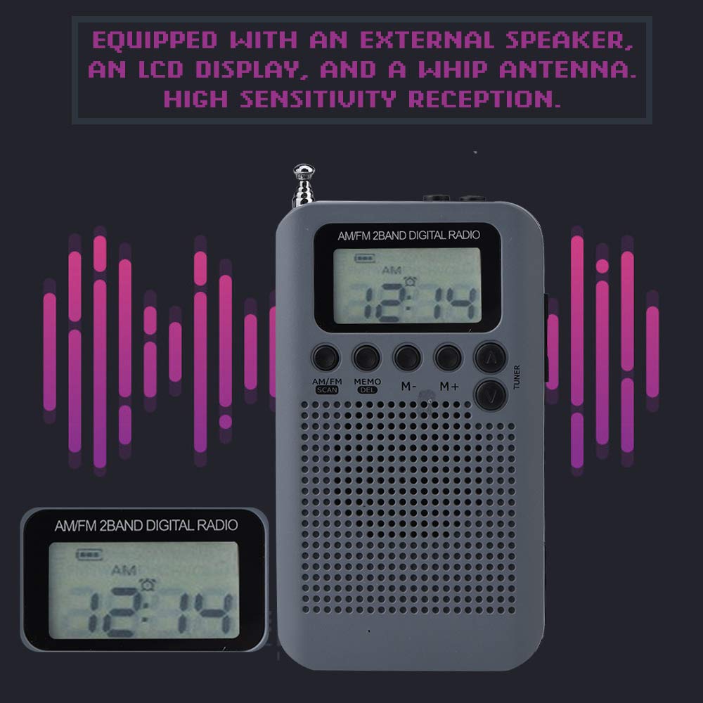 Portatile Radio Pocket Mini 2 Bande 8UV Stereo Digital Tuning Radio LCD per Escursionismo Jogging(Grigio)