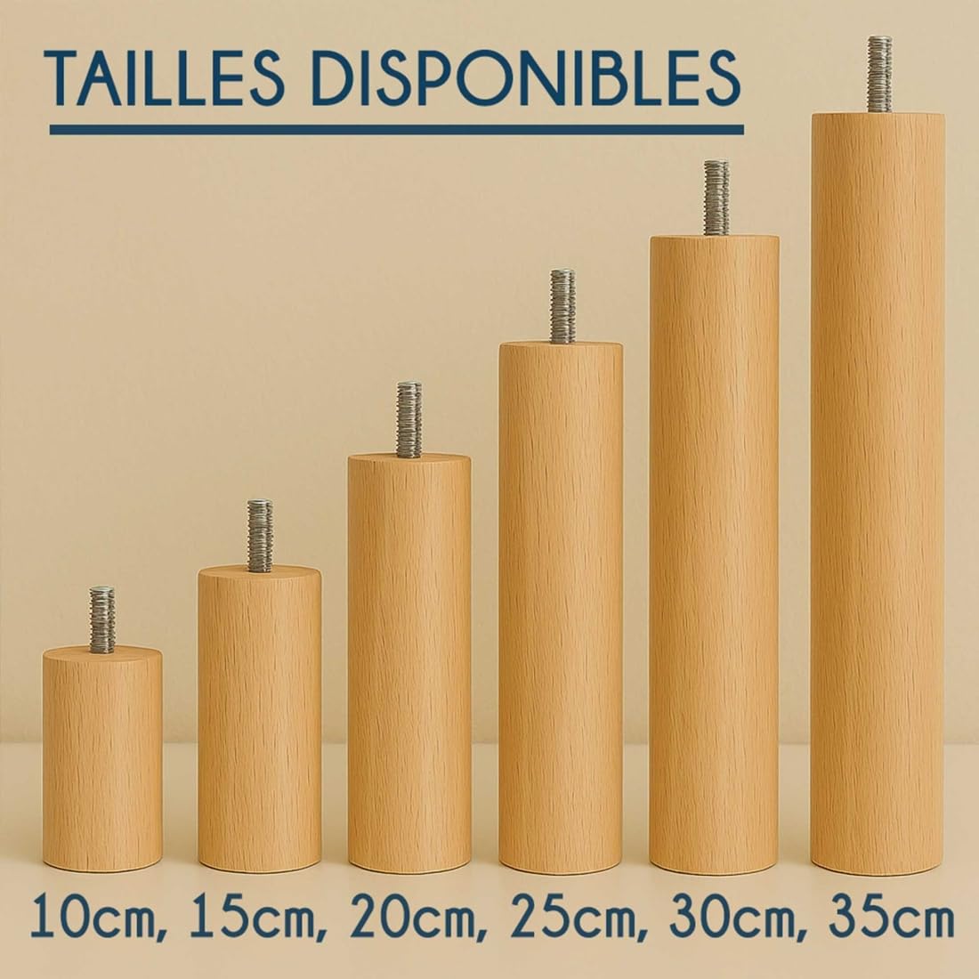 SCM Créations Lot de 4 Pieds de lit et sommier à Visser 30 cm Hêtre Naturel
