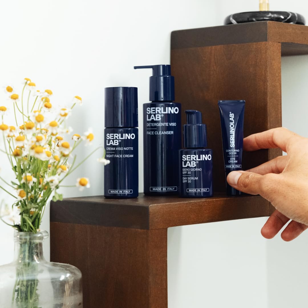 SERLINO LAB Kit completo Skincare Antirughe, Detergente, Contorno Occhi, Siero Giorno SPF30, Crema Notte, tutto made in italy