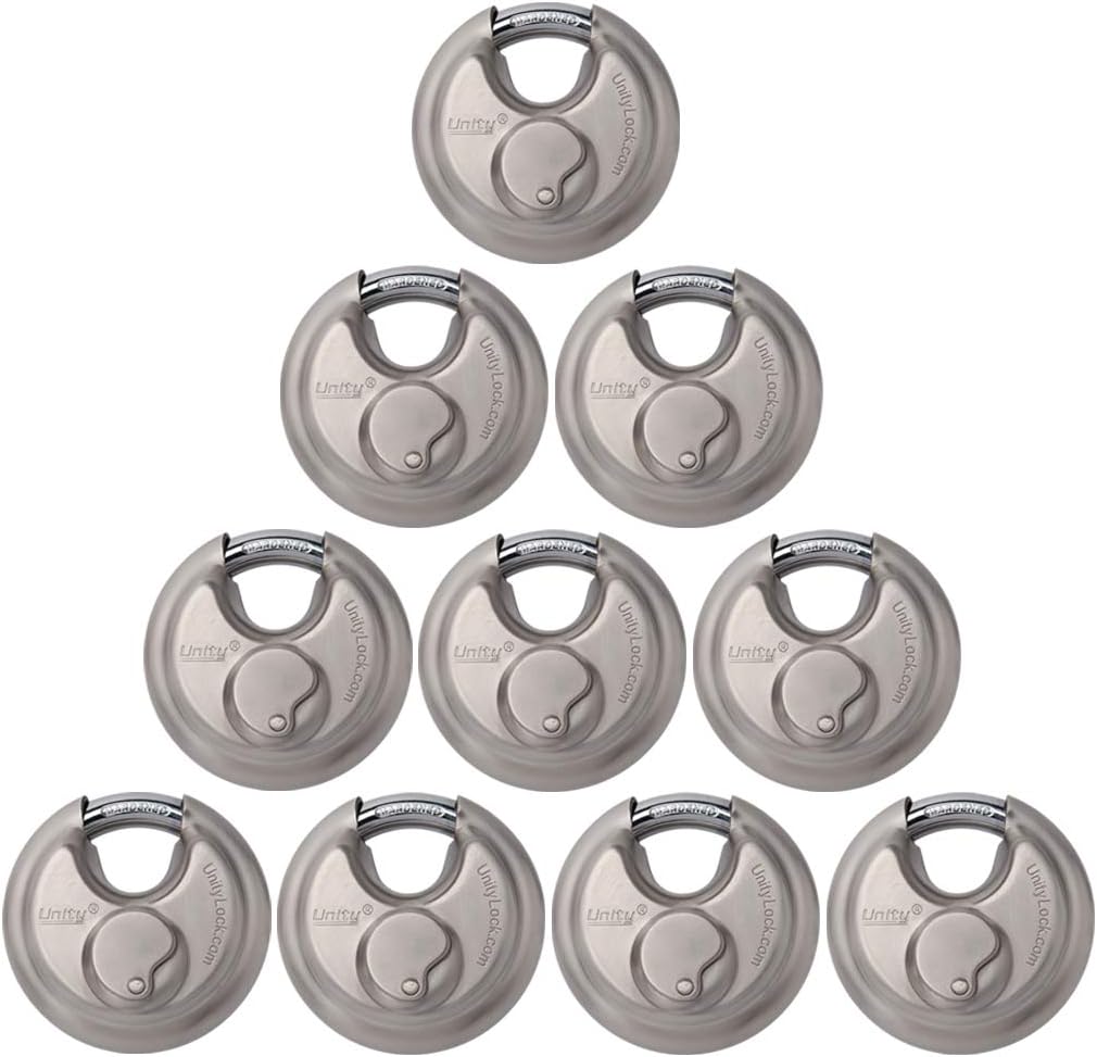 Stainless Steel disc Padlock with dust Cover, Keep Cylinder Clean, Keyway Protection 2-3/4"(70mm) Great for Truck, Trailer, Van, Outdoor and Other Tough Environment (10, Keyed Alike)