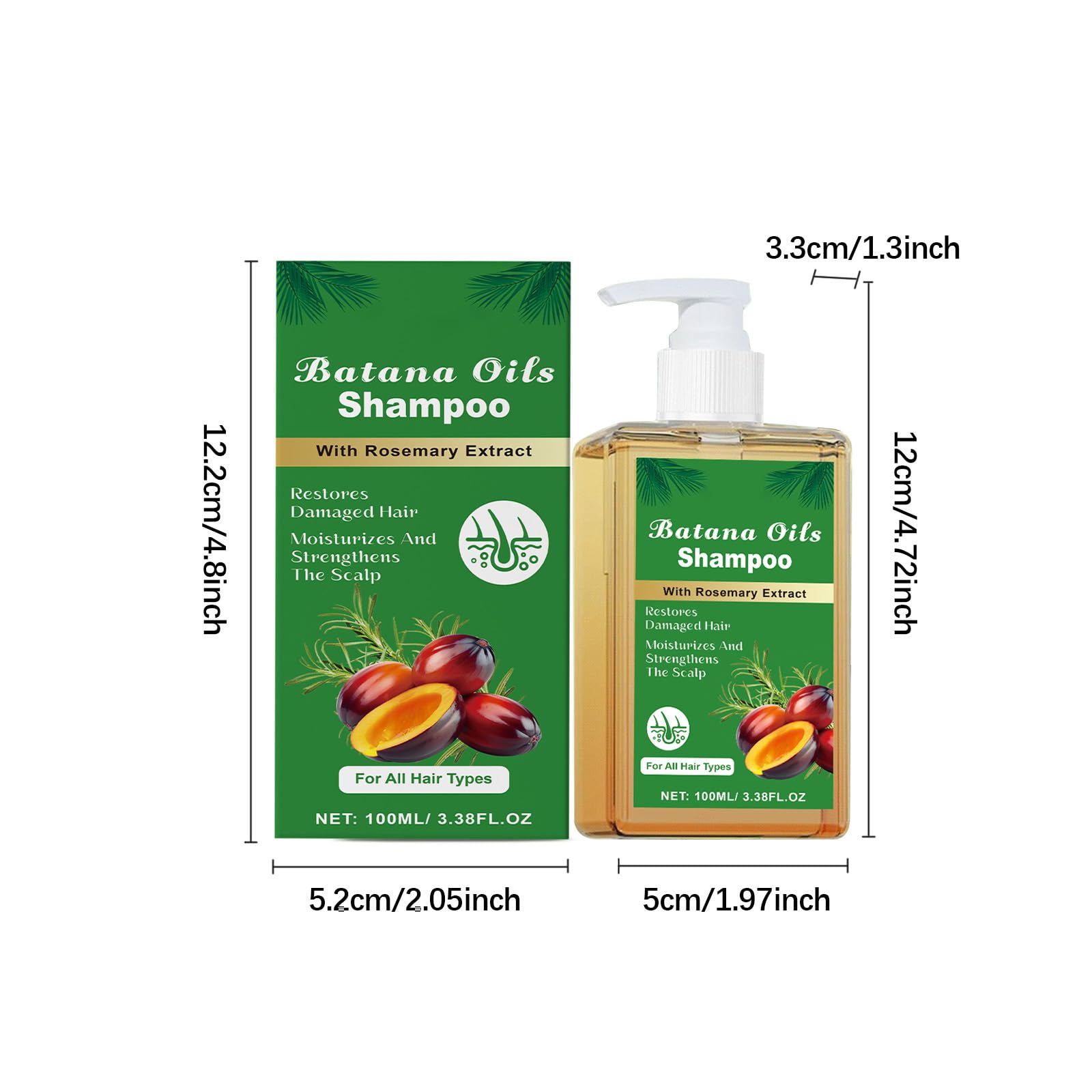 Szampon z olejkiem Batana z ekstraktem z rozmarynu – 100 ml, naturalne leczenie przeciw wypadaniu włosów, naprawia kręcone i uszkodzone włosy dla grubszych, mocniejszych włosów – odżywiająca